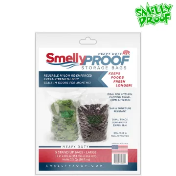 SMELLY PROOF CLEAR HEAVY DUTY STAND UP BAGS - HANG TAG