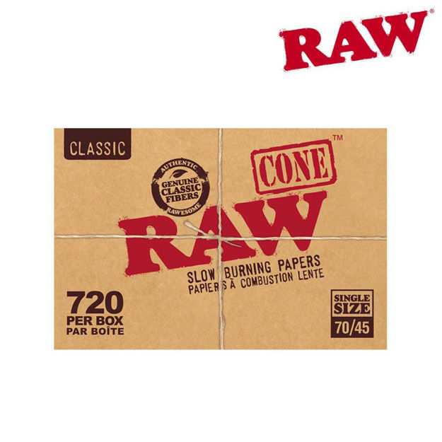 Picture of RAW CLASSIC NATURAL UNREFINED PRE-ROLLED CONES 70/45mm for USE in MANUFACTURING- BOX/720