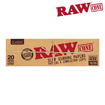 Picture of RAW CLASSIC NATURAL UNREFINED PRE-ROLLED CONES 70/30mm- PACK/20- BOX/12