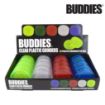Picture of BUDDIES PLASTIC 2.25" GRINDERS w/DIAMOND TEETH &amp; MAG, BOX/16, INCL: CLEAR, BLUE, GREEN &amp; RED