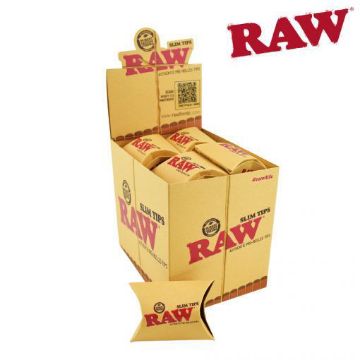 Picture of RAW PRE-ROLLED UNBLEACHED SLIM TIPS (18mm X 5mm), PILLOW PACK/21, BOX/20