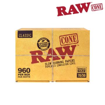 Picture of RAW CLASSIC NATURAL UNREFINED PRE-ROLLED CONES 70/24mm for USE in MANUFACTURING- BOX/960