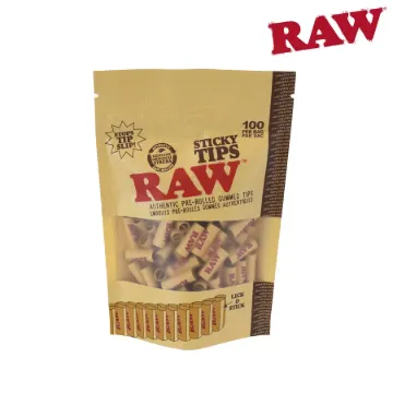 RAW PRE-ROLLED GUMMED "STICKY" TIPS, BAG/100